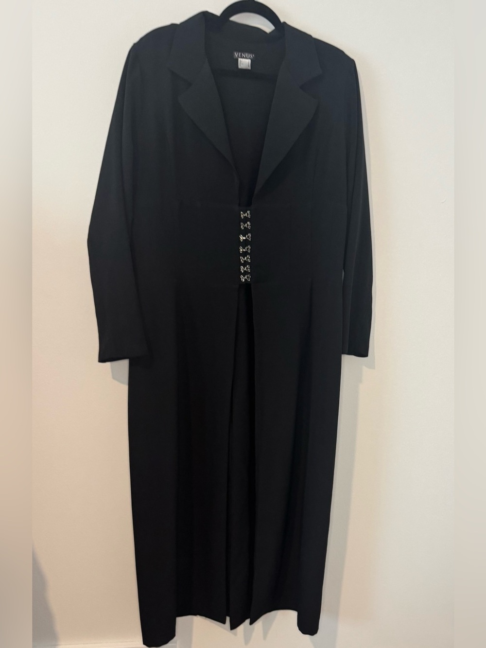VENUS Black Longline Blazer Duster Jacket Womens 18 Corset Lace Back Hook & Eye